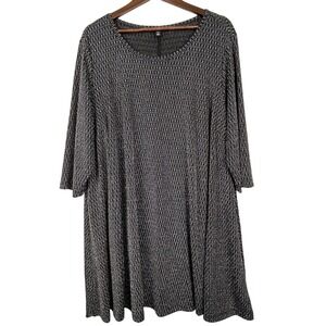 Ellos Black Metallic Stretch Dress 22/24 Elegant Event Swing 1-2X see size chart